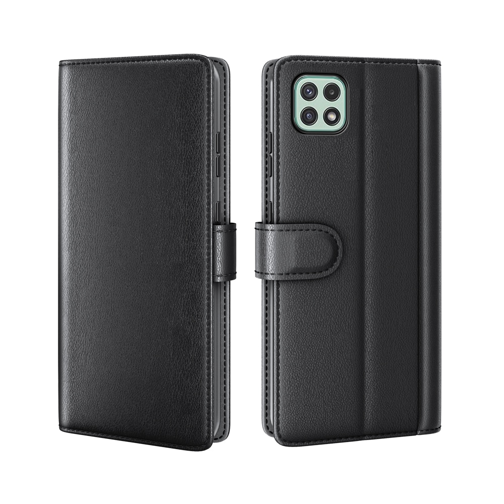 Samsung Galaxy A22 5G Genuine Leather Wallet Case Black