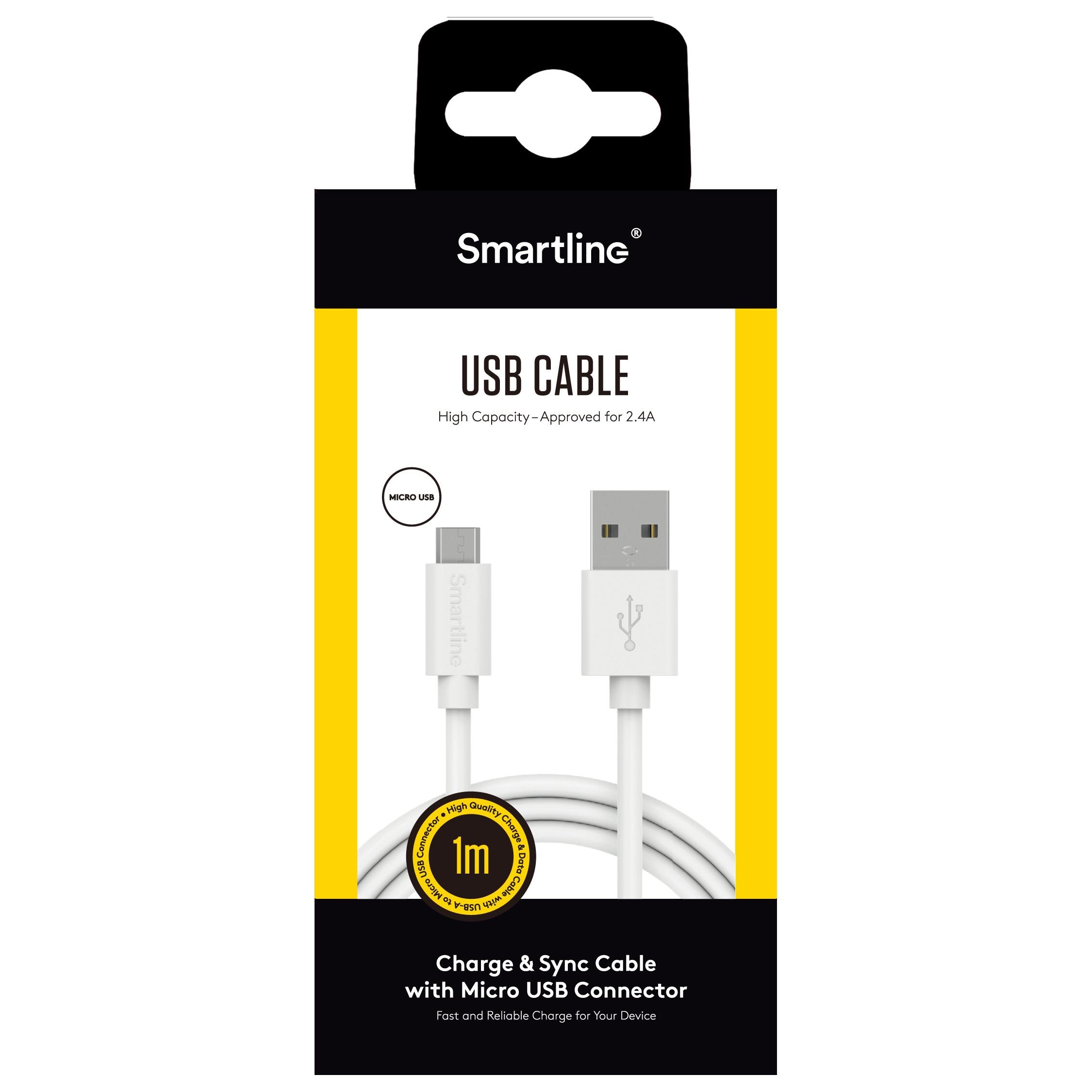 USB-A to MicroUSB Cable 1 meter White