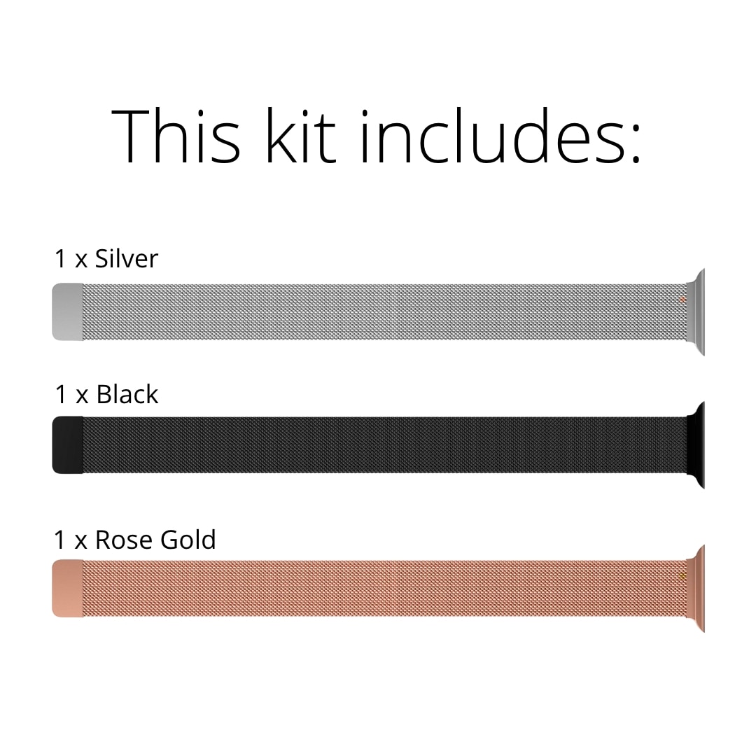 Apple Watch Ultra 49mm Kit Milanese Loop Band Black, Silver, Rose Gold
