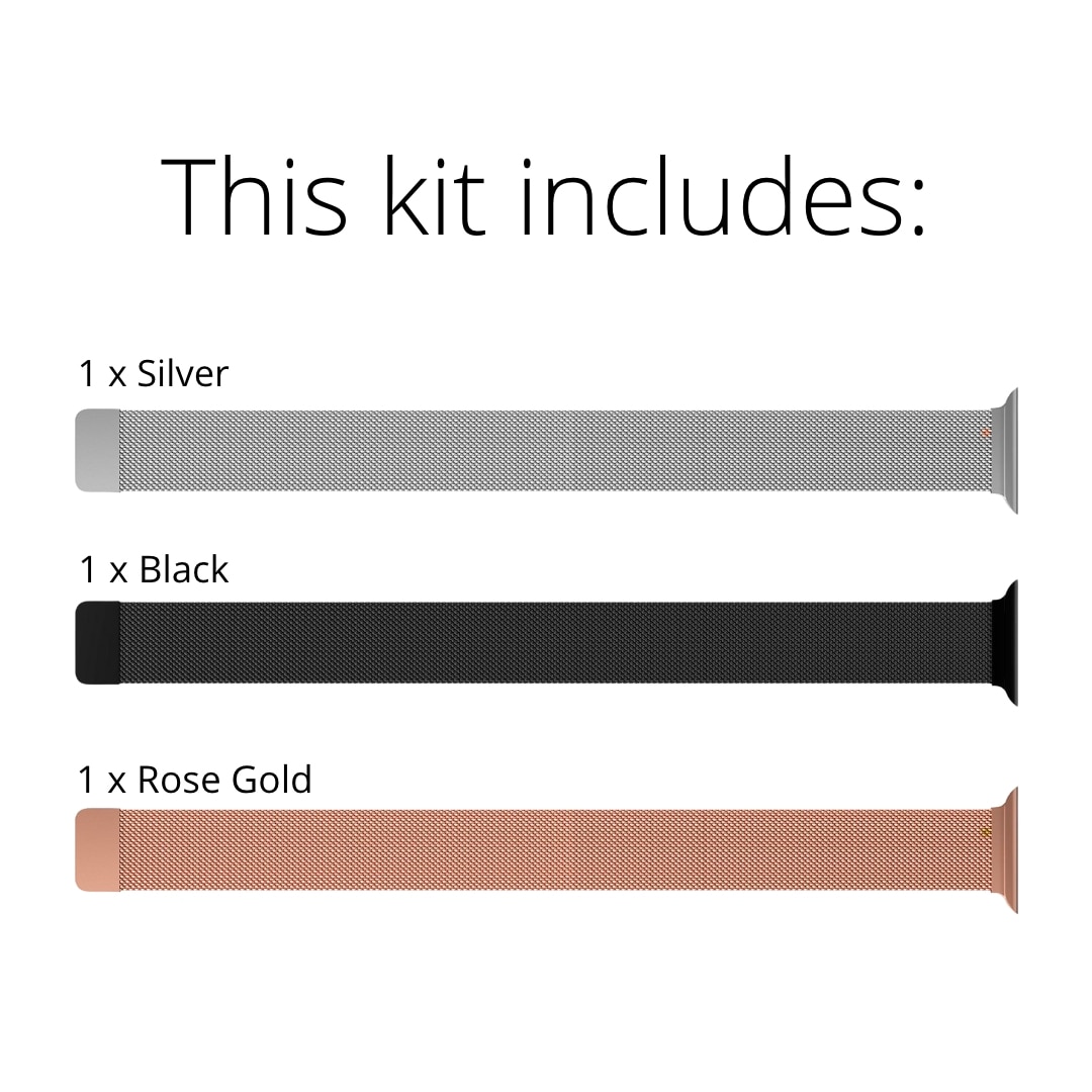 Apple Watch 45mm Series 9 Kit Milanese Loop Band Black, Silver, Rose Gold