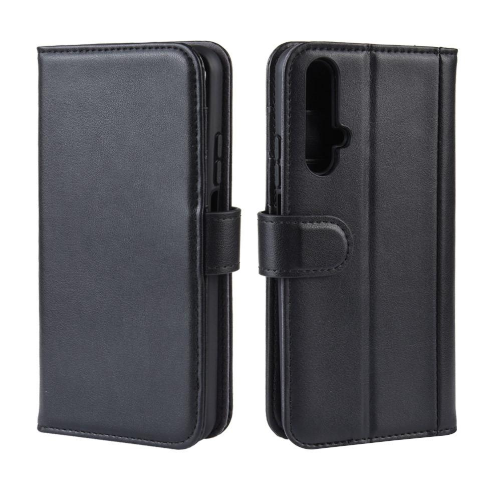 Huawei Nova 5T/Honor 20 Genuine Leather Wallet Case Black