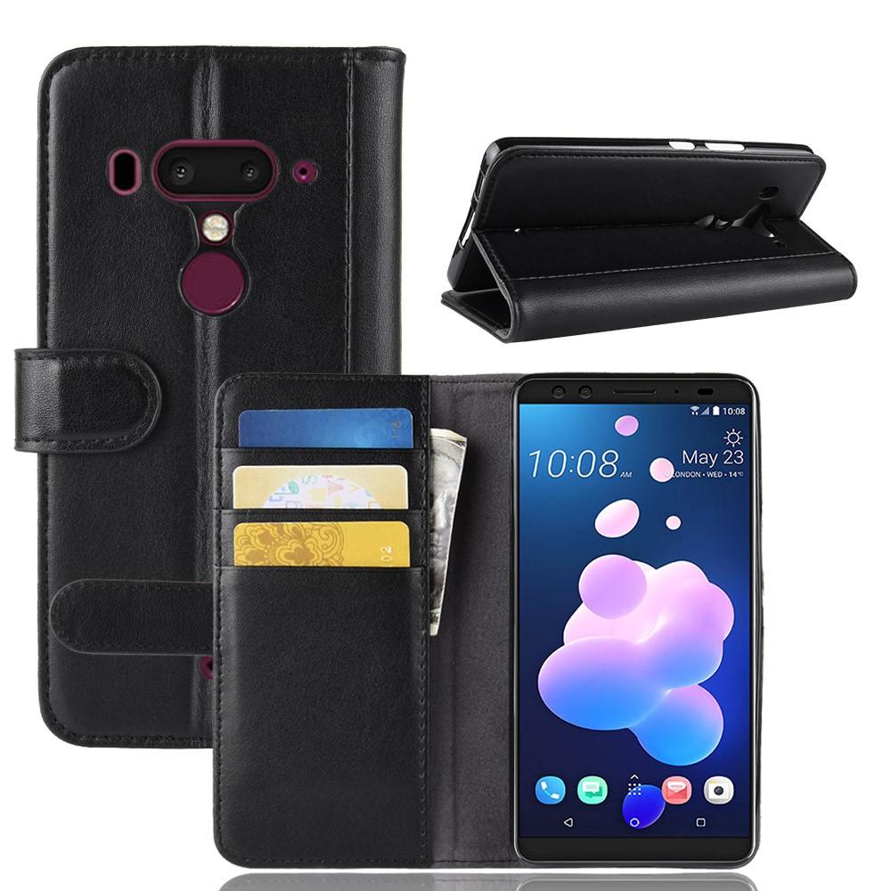 HTC U12+ Genuine Leather Wallet Case Black