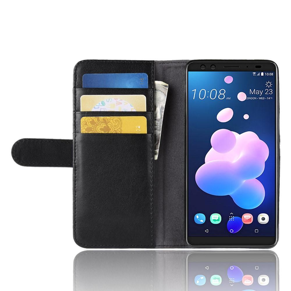 HTC U12+ Genuine Leather Wallet Case Black