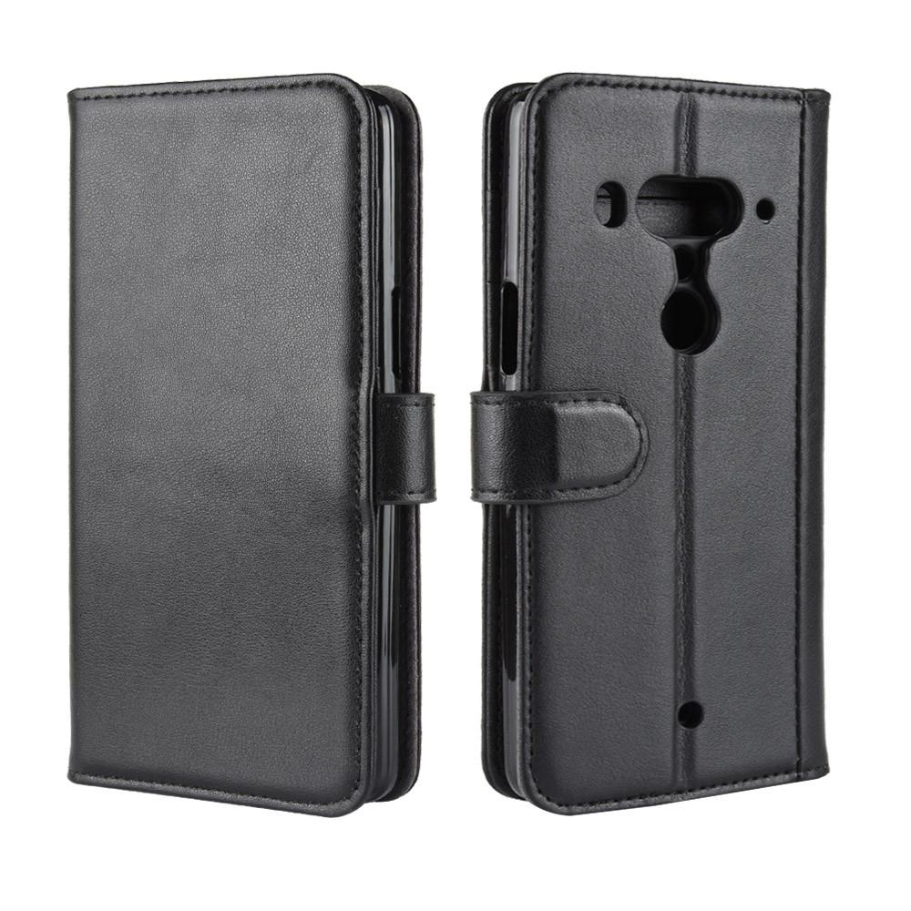 HTC U12+ Genuine Leather Wallet Case Black
