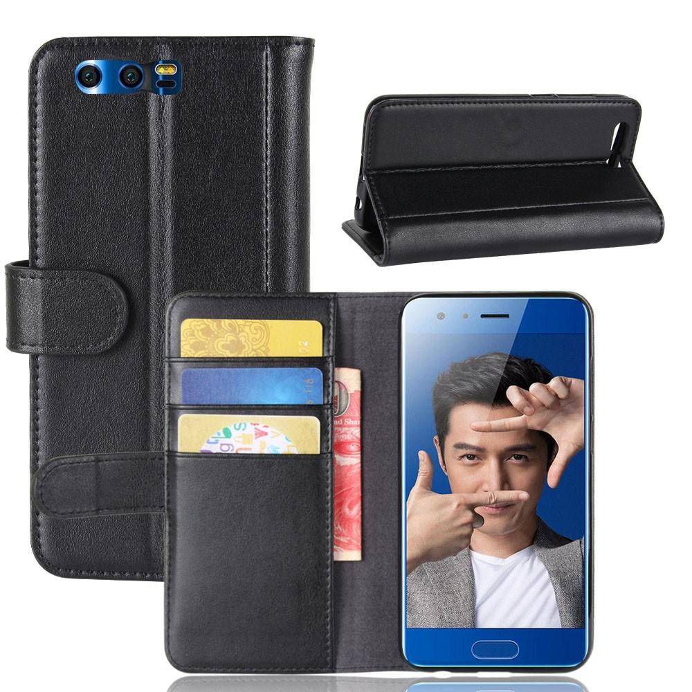 Huawei Honor 9 Genuine Leather Wallet Case Black