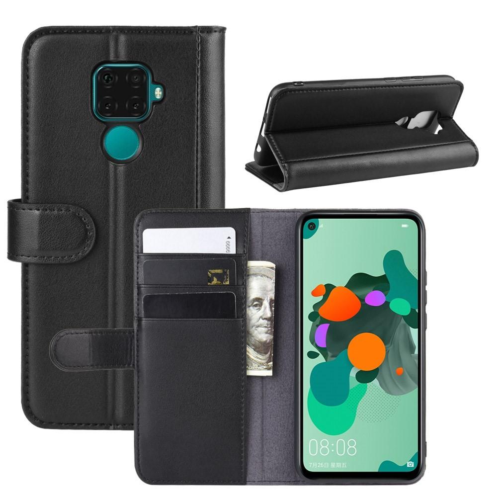 Huawei Mate 30 Lite Genuine Leather Wallet Case Black