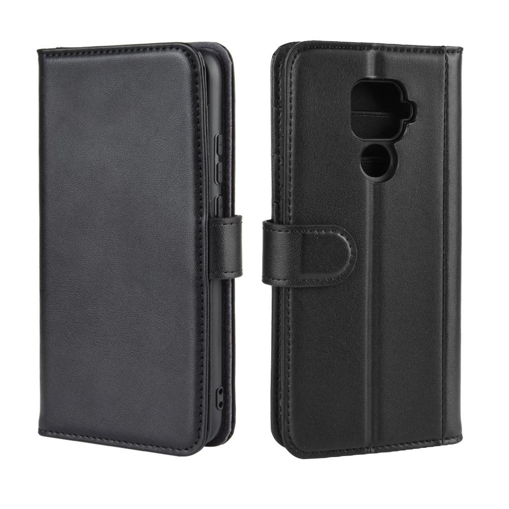 Huawei Mate 30 Lite Genuine Leather Wallet Case Black