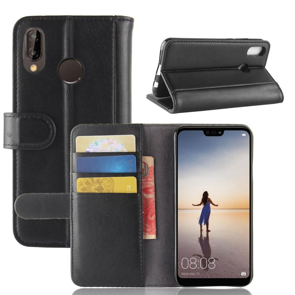 Huawei P20 Lite Genuine Leather Wallet Case Black