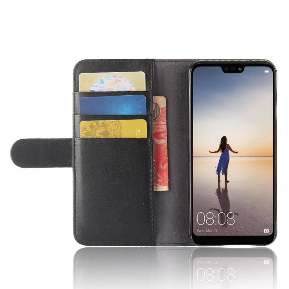 Huawei P20 Lite Genuine Leather Wallet Case Black
