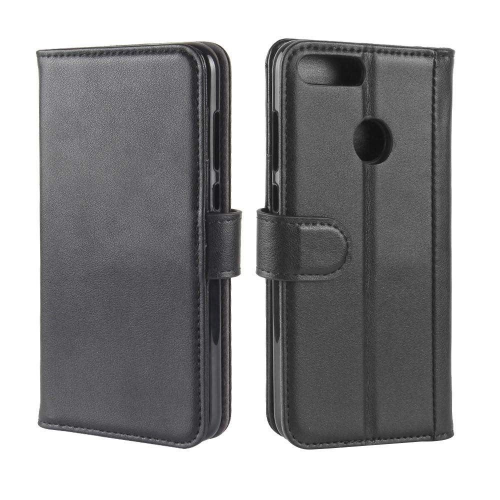 Huawei P Smart Genuine Leather Wallet Case Black