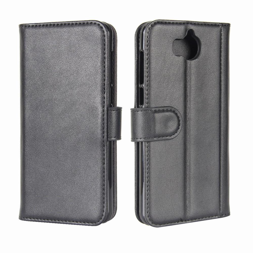 Huawei Y6 2017 Genuine Leather Wallet Case Black