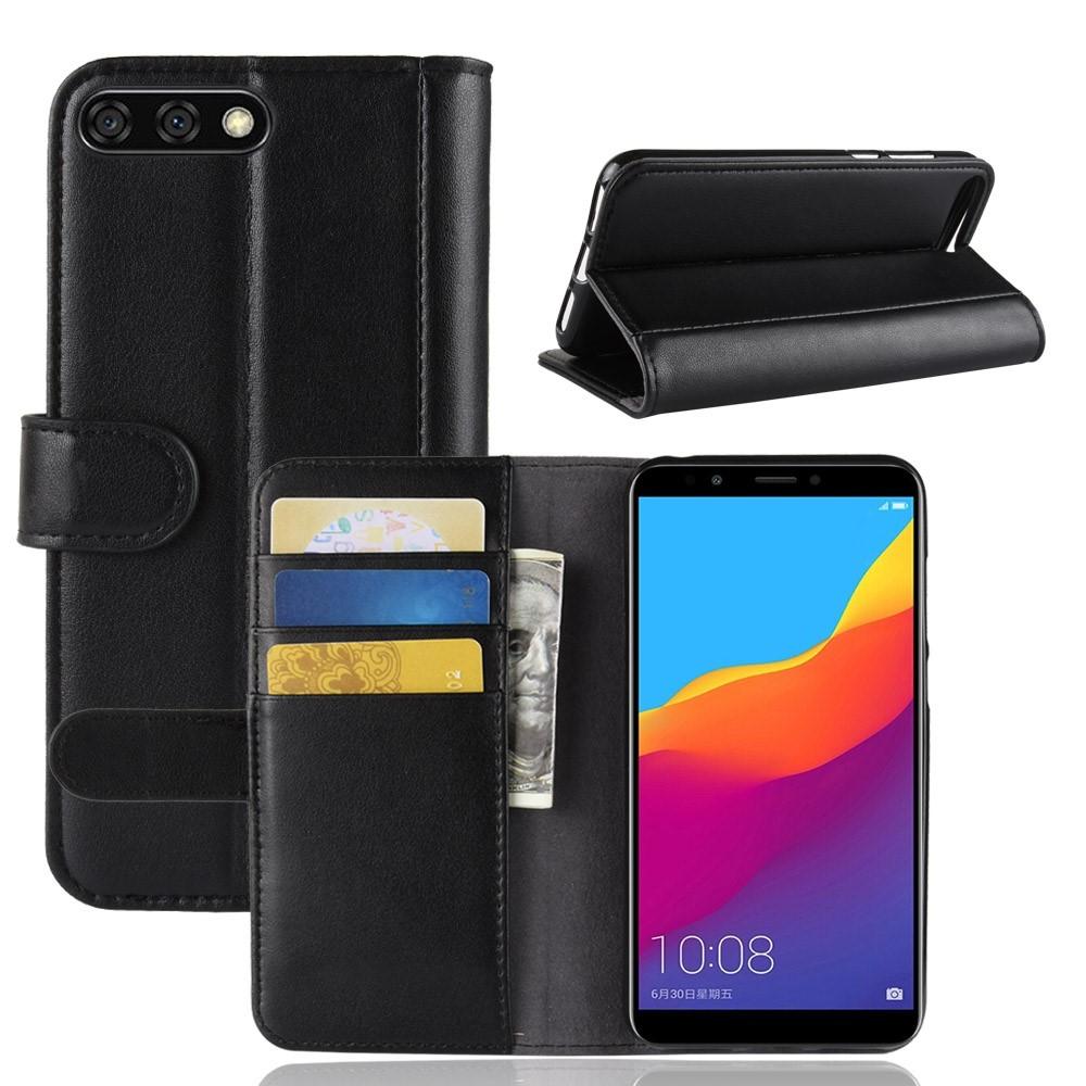 Huawei Y6 2018 Genuine Leather Wallet Case Black