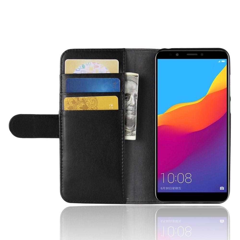 Huawei Y6 2018 Genuine Leather Wallet Case Black