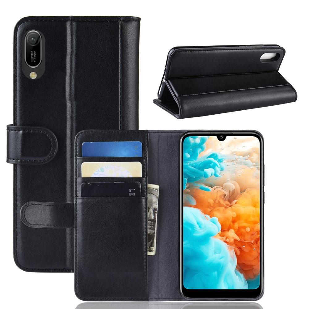 Huawei Y6 2019 Genuine Leather Wallet Case Black