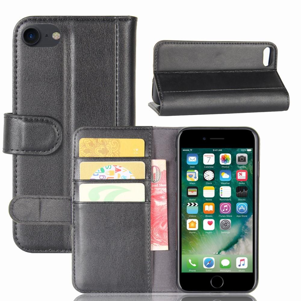 iPhone SE (2022) Genuine Leather Wallet Case Black
