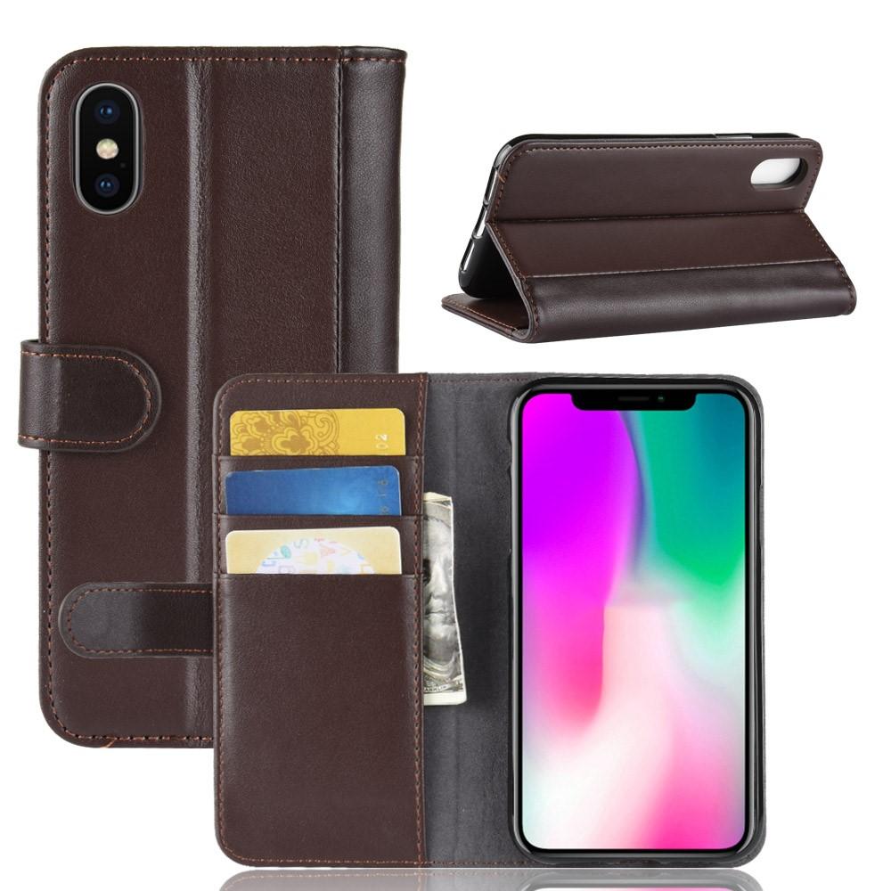 iPhone Xr Genuine Leather Wallet Case Brown