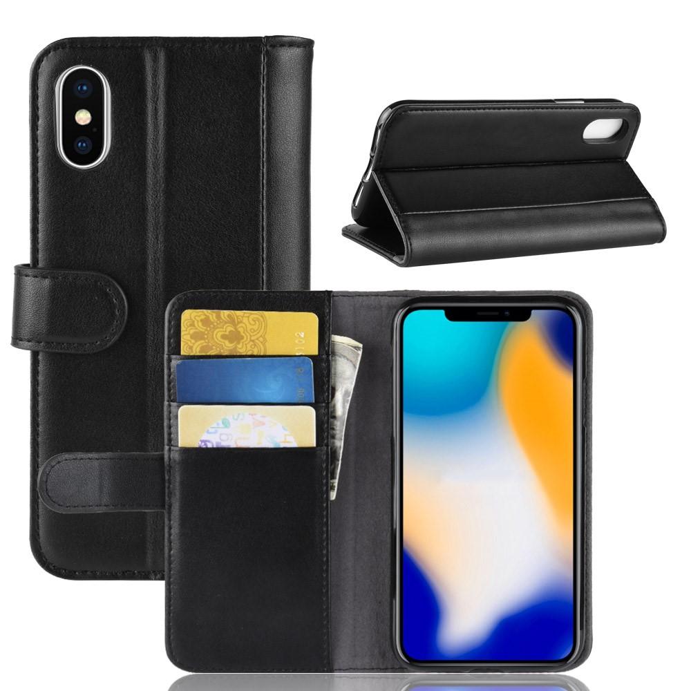 iPhone Xs Max Genuine Leather Wallet Case Black