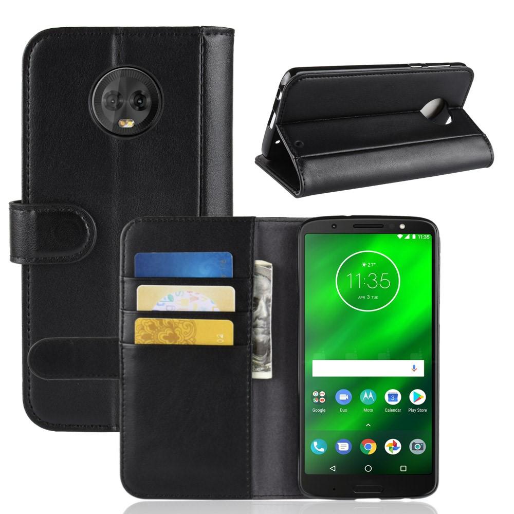 Motorola Moto G6 Plus Genuine Leather Wallet Case Black