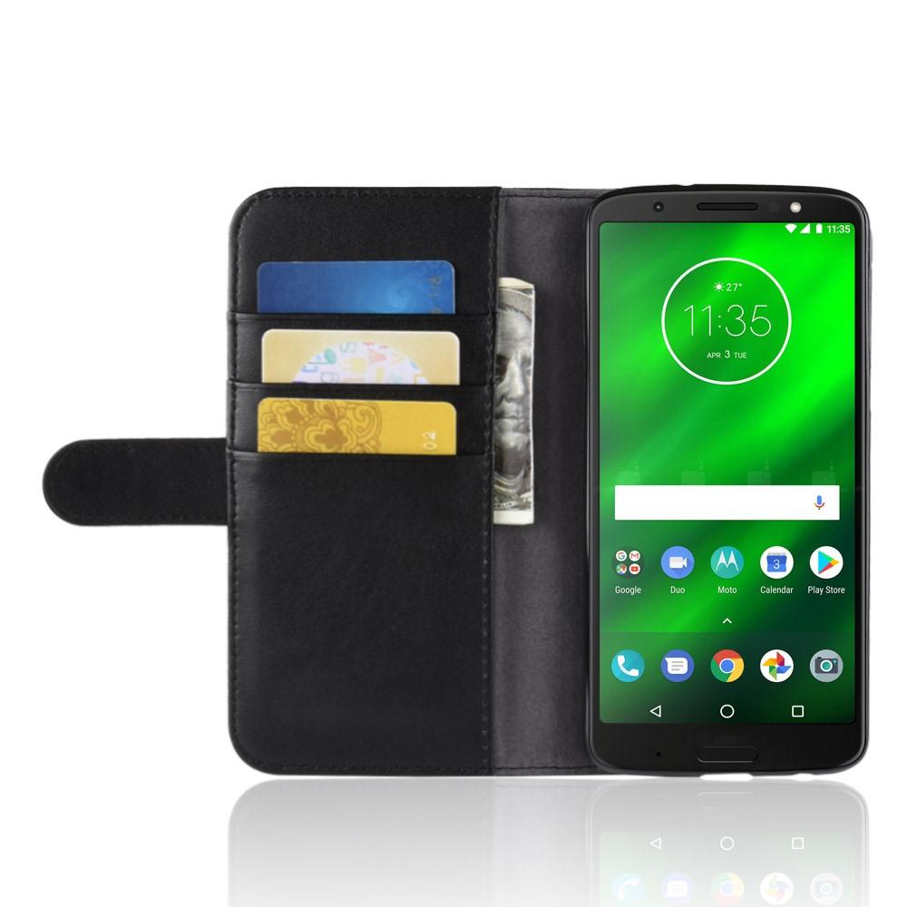 Motorola Moto G6 Plus Genuine Leather Wallet Case Black
