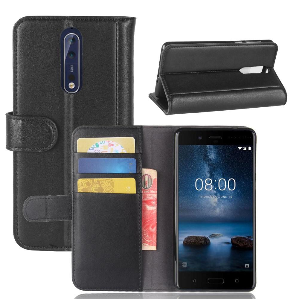 Nokia 8 Genuine Leather Wallet Case Black