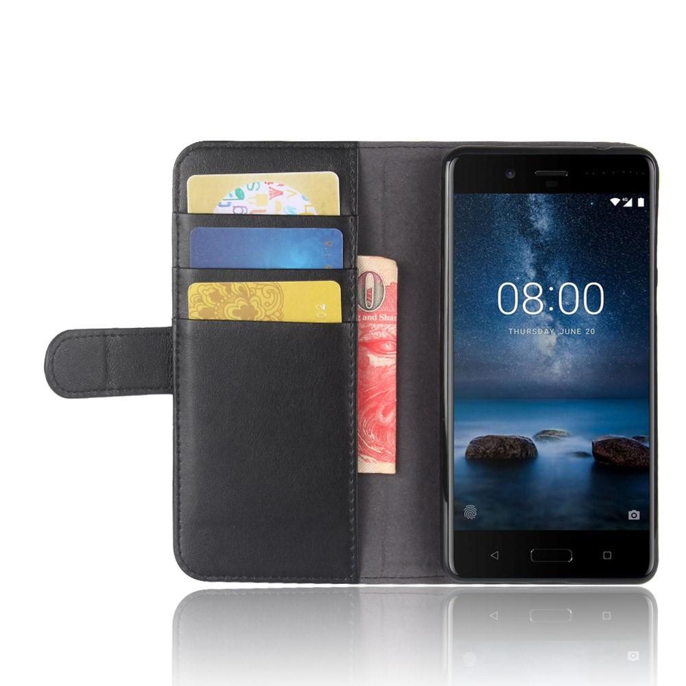 Nokia 8 Genuine Leather Wallet Case Black