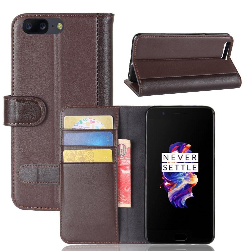 OnePlus 5 Genuine Leather Wallet Case Brown