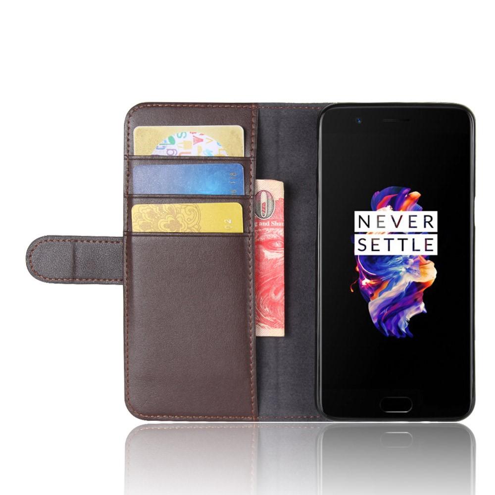 OnePlus 5 Genuine Leather Wallet Case Brown