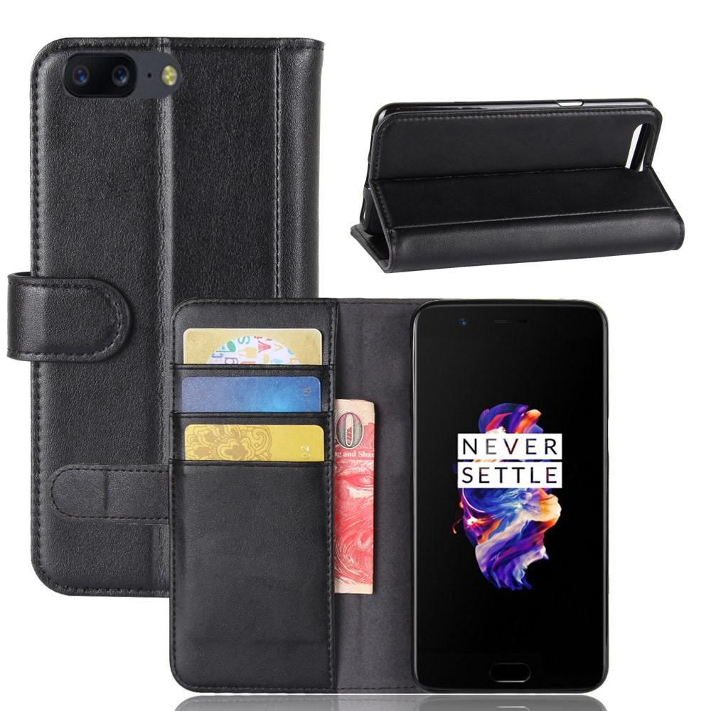 OnePlus 5 Genuine Leather Wallet Case Black