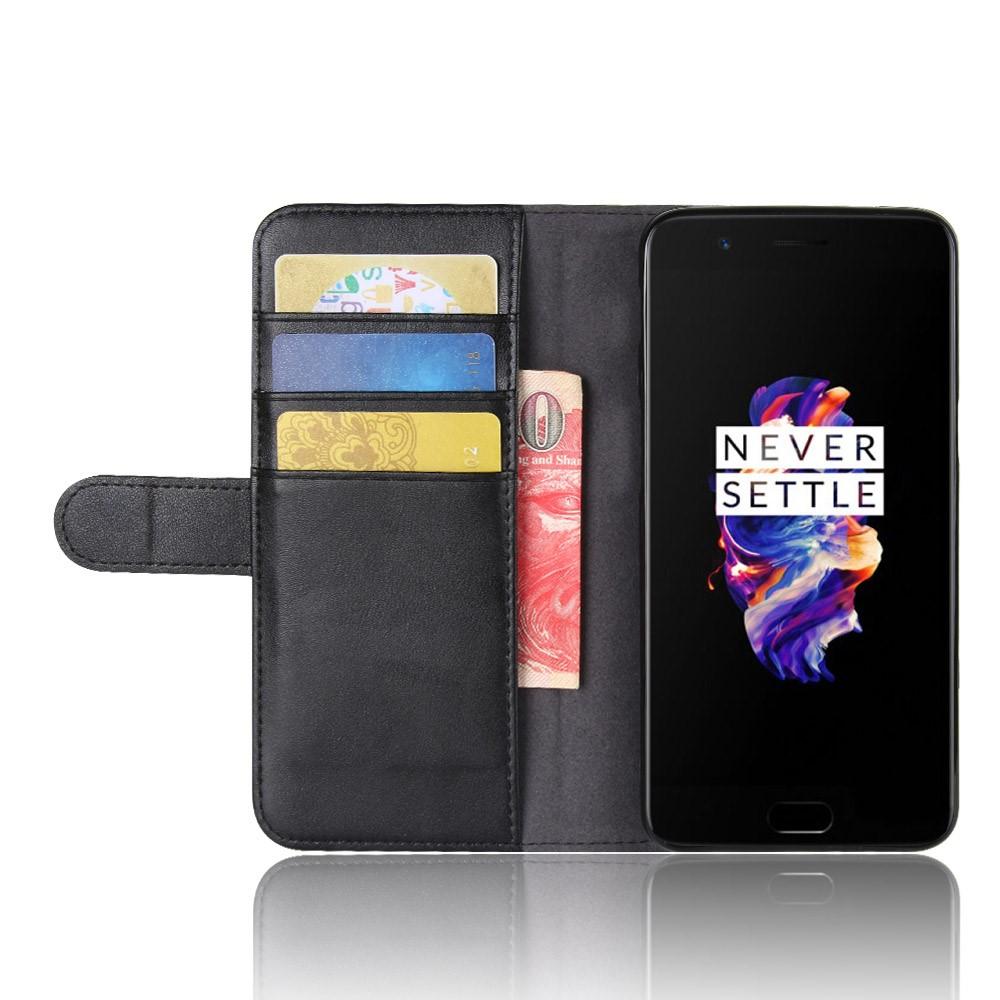 OnePlus 5 Genuine Leather Wallet Case Black