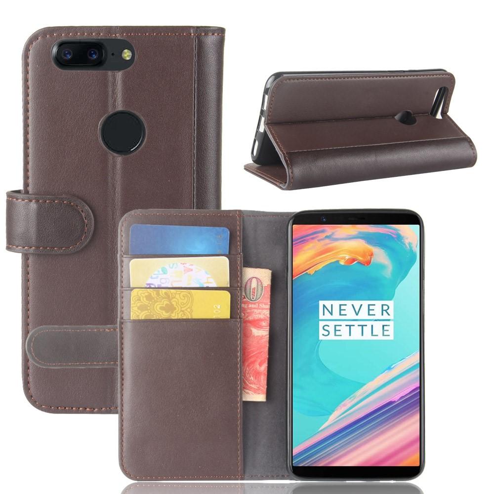 OnePlus 5T Genuine Leather Wallet Case Brown