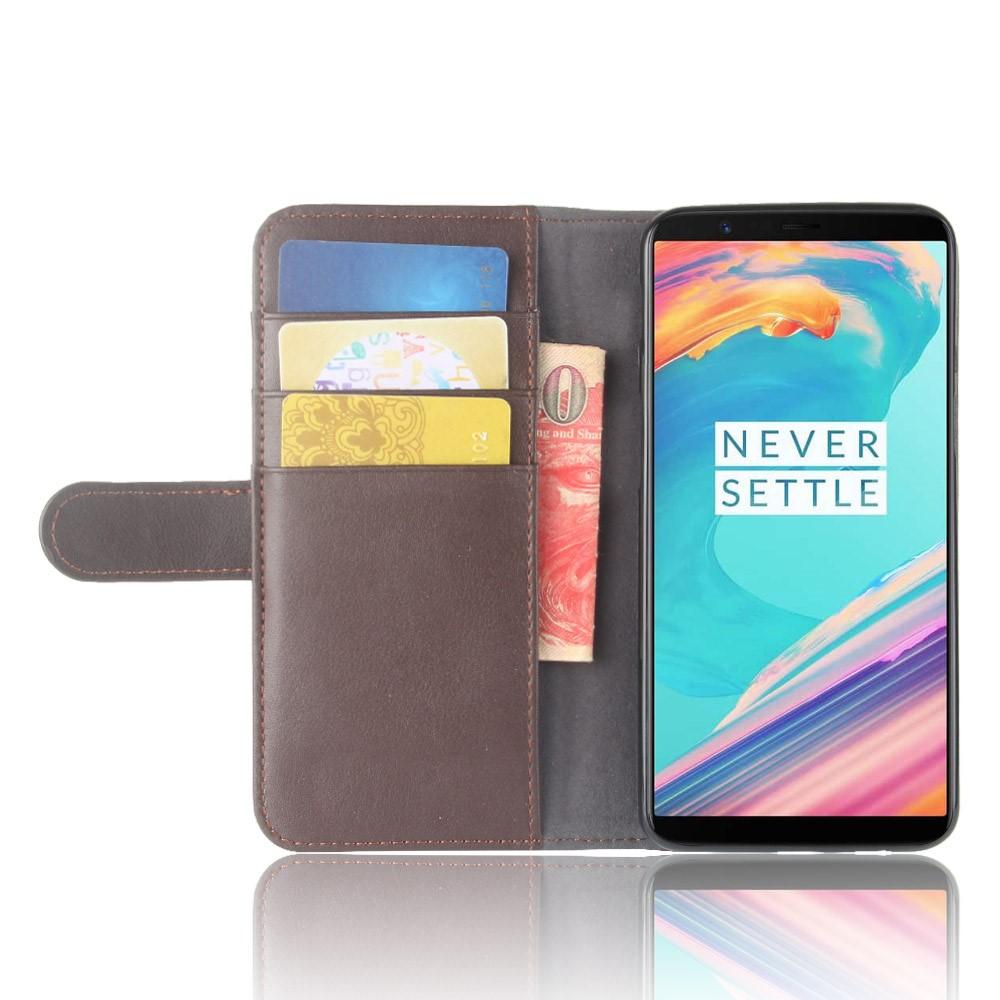 OnePlus 5T Genuine Leather Wallet Case Brown