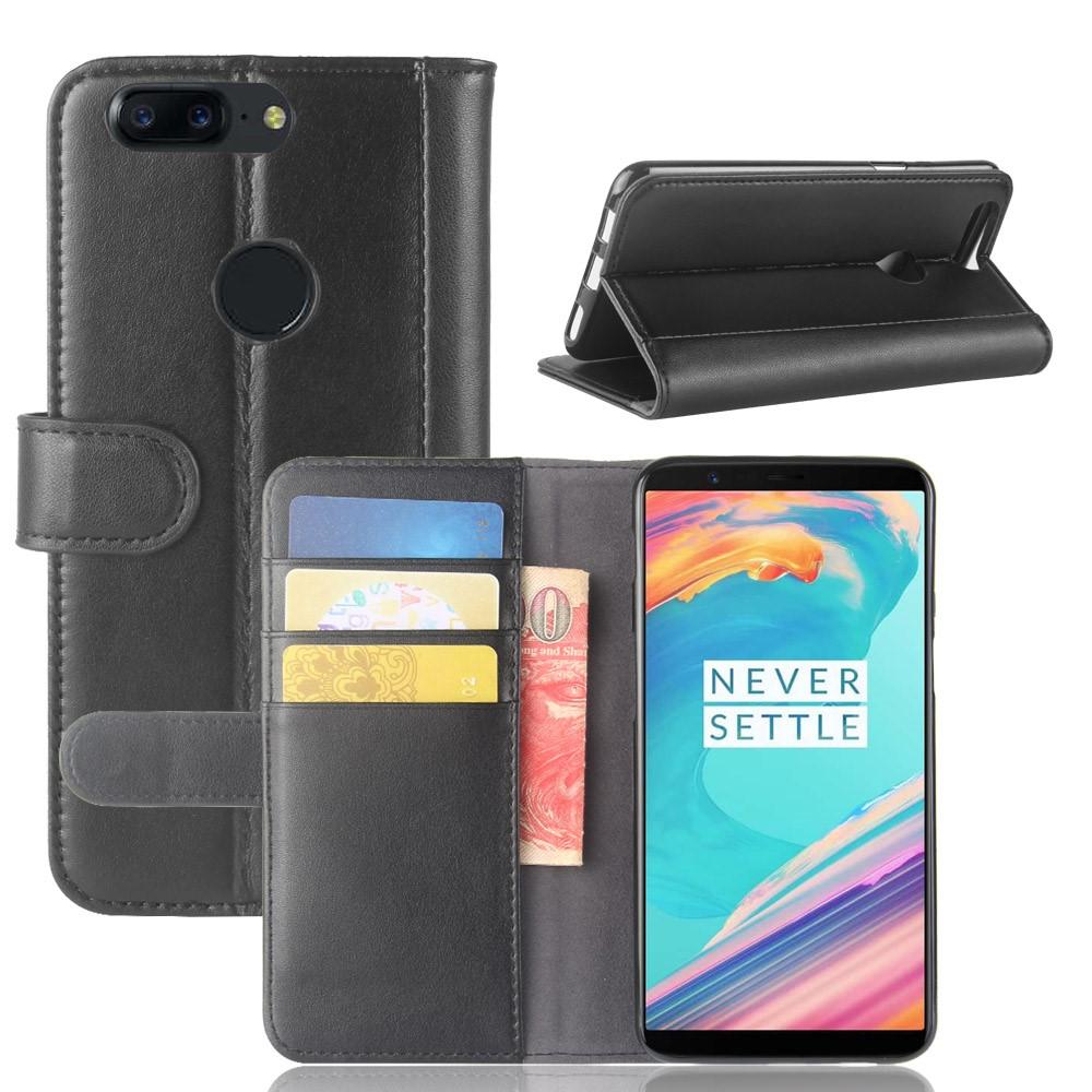 OnePlus 5T Genuine Leather Wallet Case Black