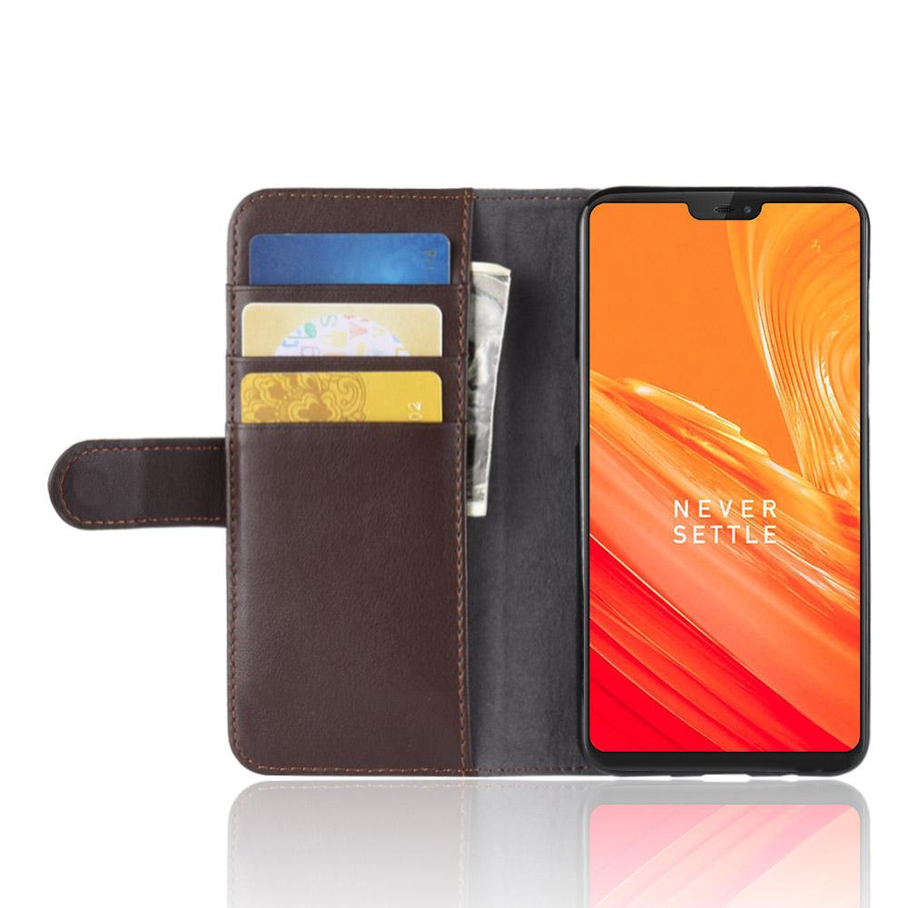  OnePlus 6 Genuine Leather Wallet Case Brown