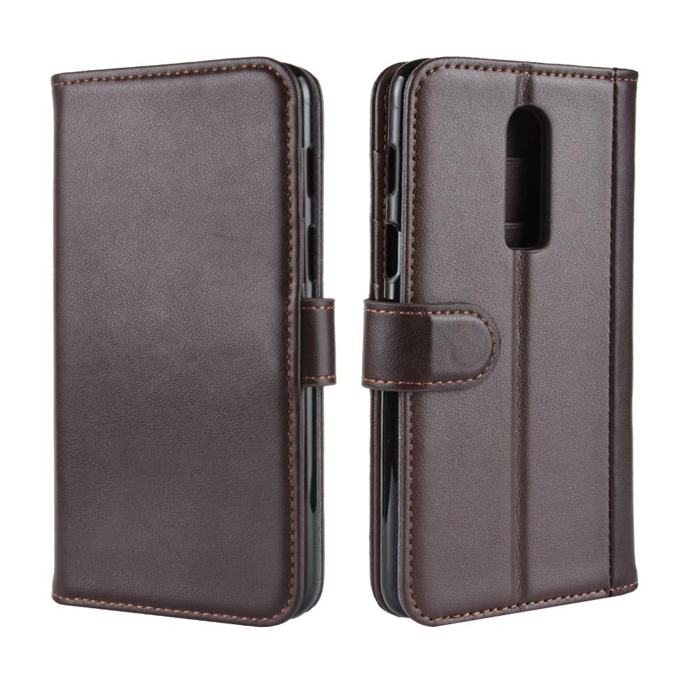 OnePlus 6 Genuine Leather Wallet Case Brown