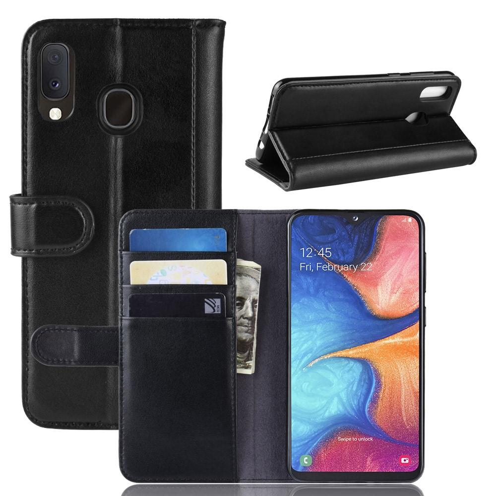 Samsung Galaxy A20e Genuine Leather Wallet Case Black