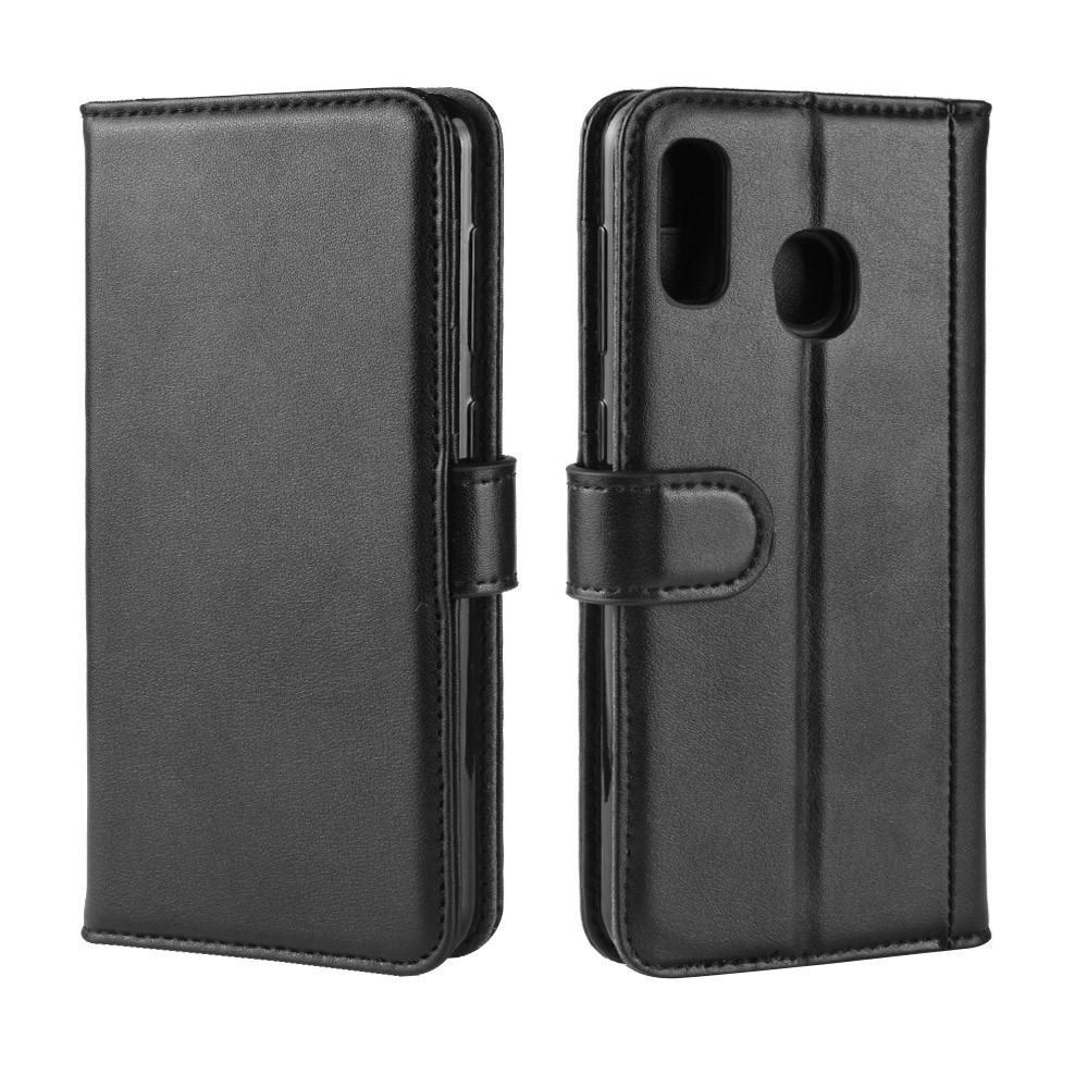 Samsung Galaxy A20e Genuine Leather Wallet Case Black