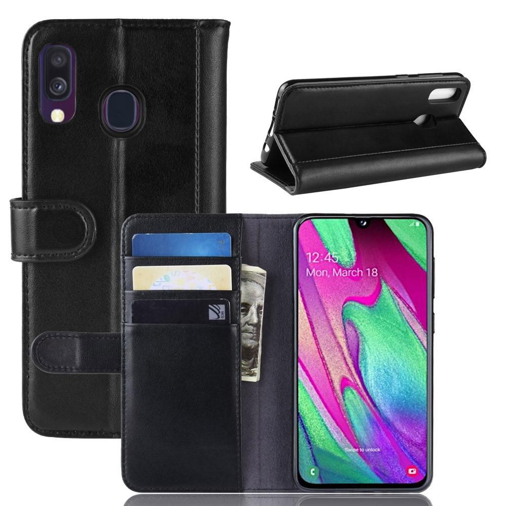 Samsung Galaxy A40 Genuine Leather Wallet Case Black