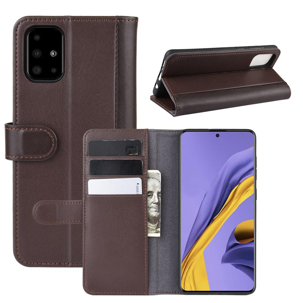 Samsung Galaxy A51 Genuine Leather Wallet Case Brown