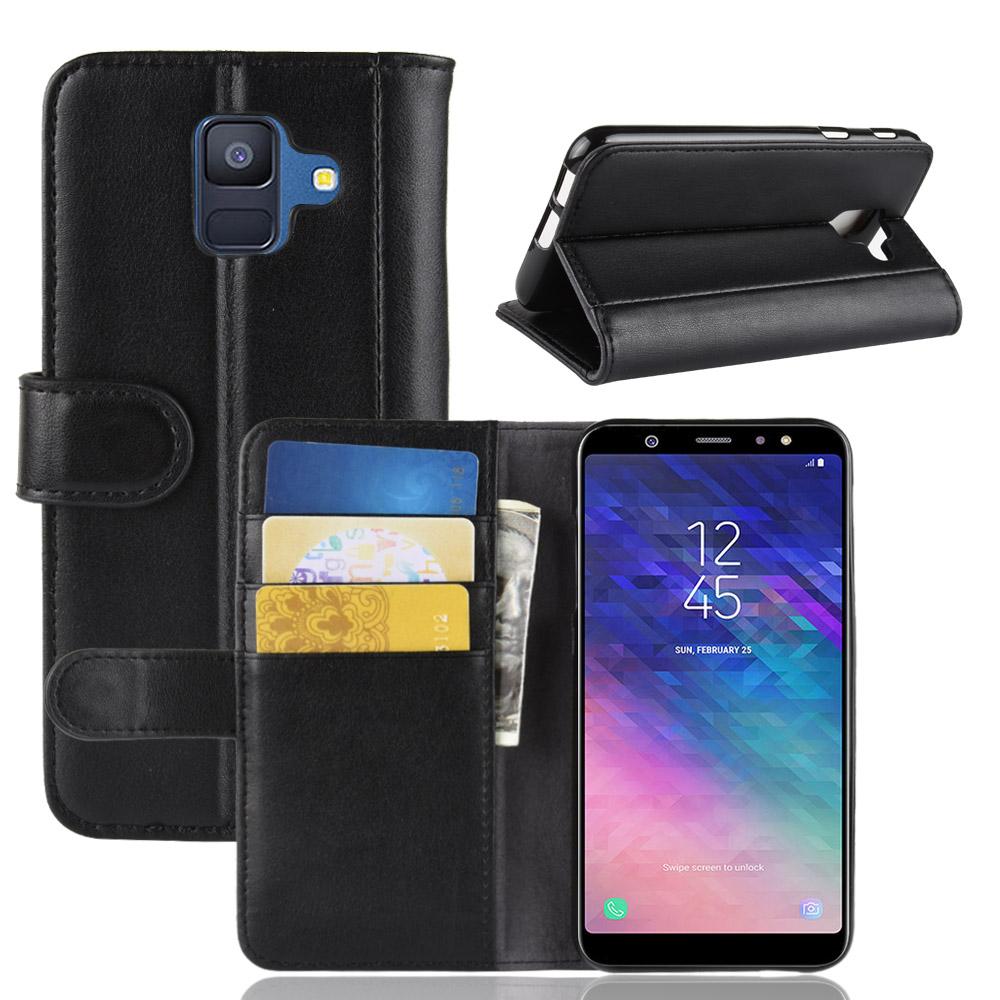 Samsung Galaxy A6 2018 Genuine Leather Wallet Case Black