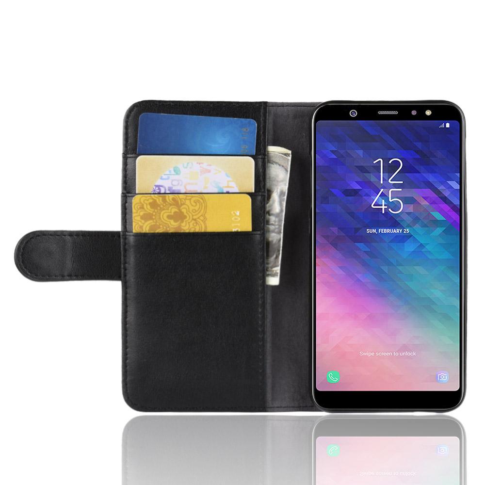 Samsung Galaxy A6 2018 Genuine Leather Wallet Case Black
