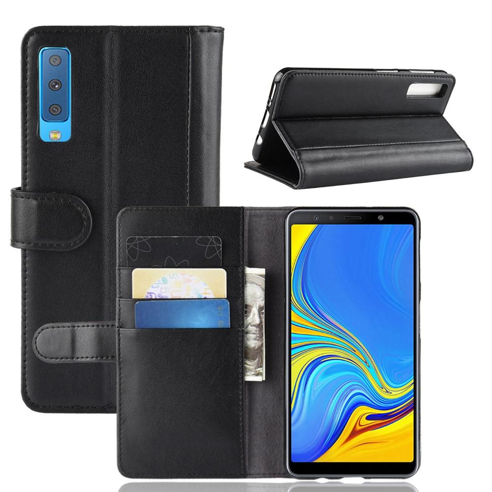 Samsung Galaxy A7 2018 Genuine Leather Wallet Case Black