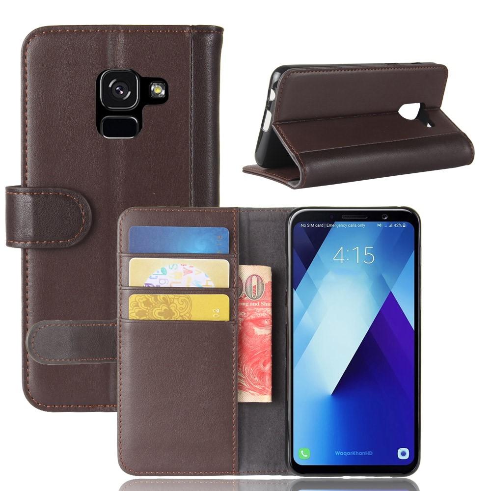 Samsung Galaxy A8 2018 Genuine Leather Wallet Case Brown