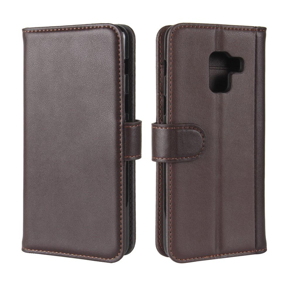 Samsung Galaxy A8 2018 Genuine Leather Wallet Case Brown