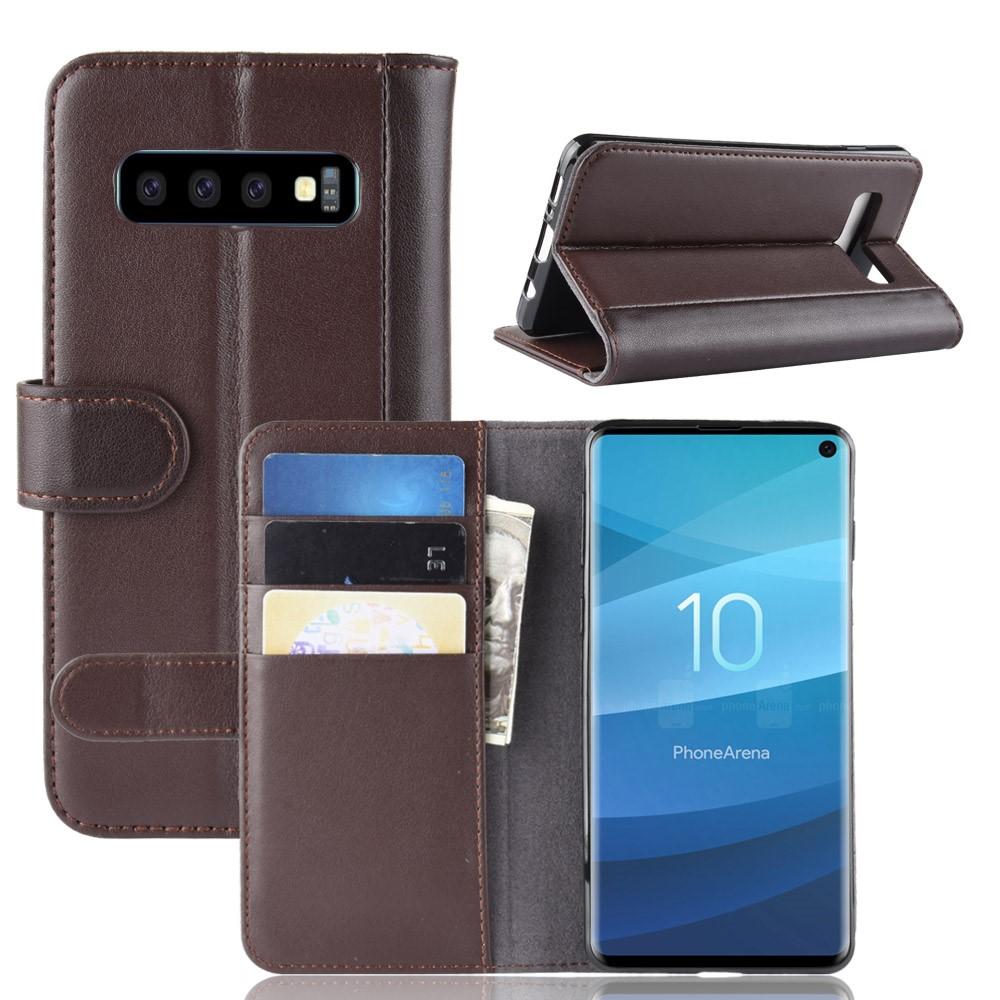 Samsung Galaxy S10 Genuine Leather Wallet Case Brown