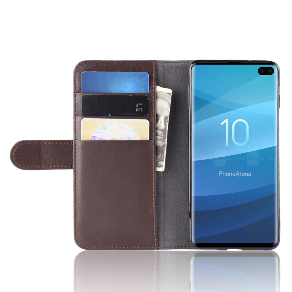 Samsung Galaxy S10 Plus Genuine Leather Wallet Case Brown