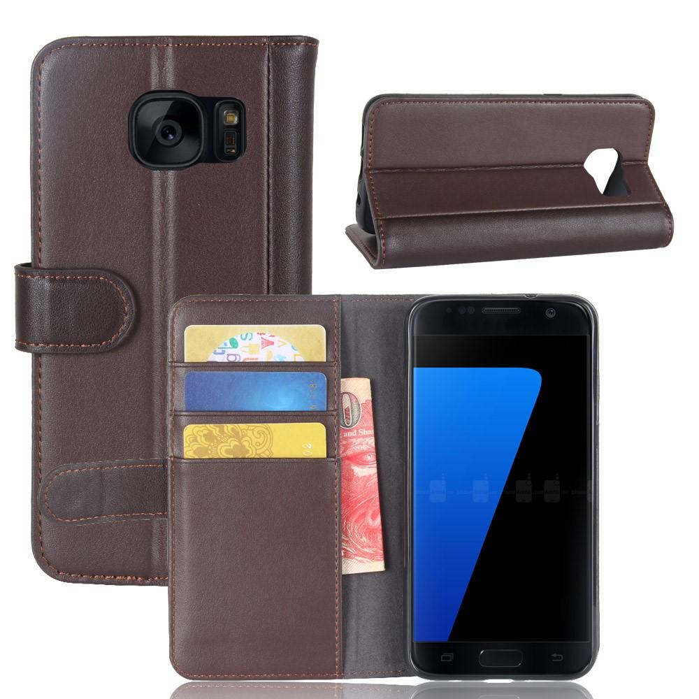 Samsung Galaxy S7 Genuine Leather Wallet Case Brown