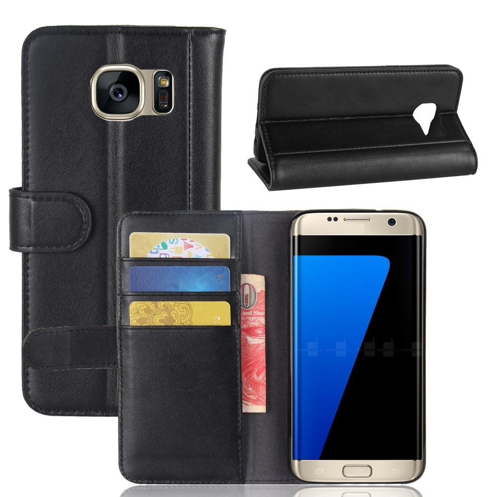 Samsung Galaxy S7 Edge Genuine Leather Wallet Case Black