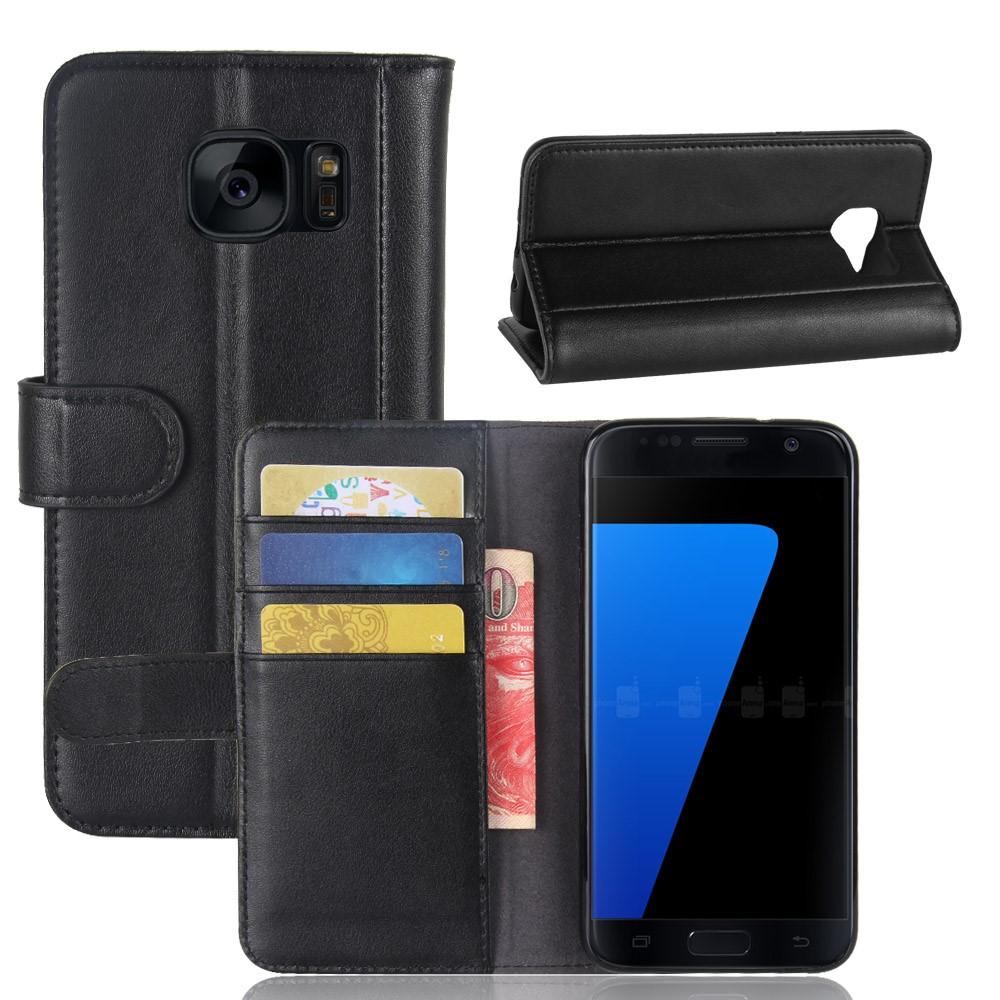 Samsung Galaxy S7 Genuine Leather Wallet Case Black