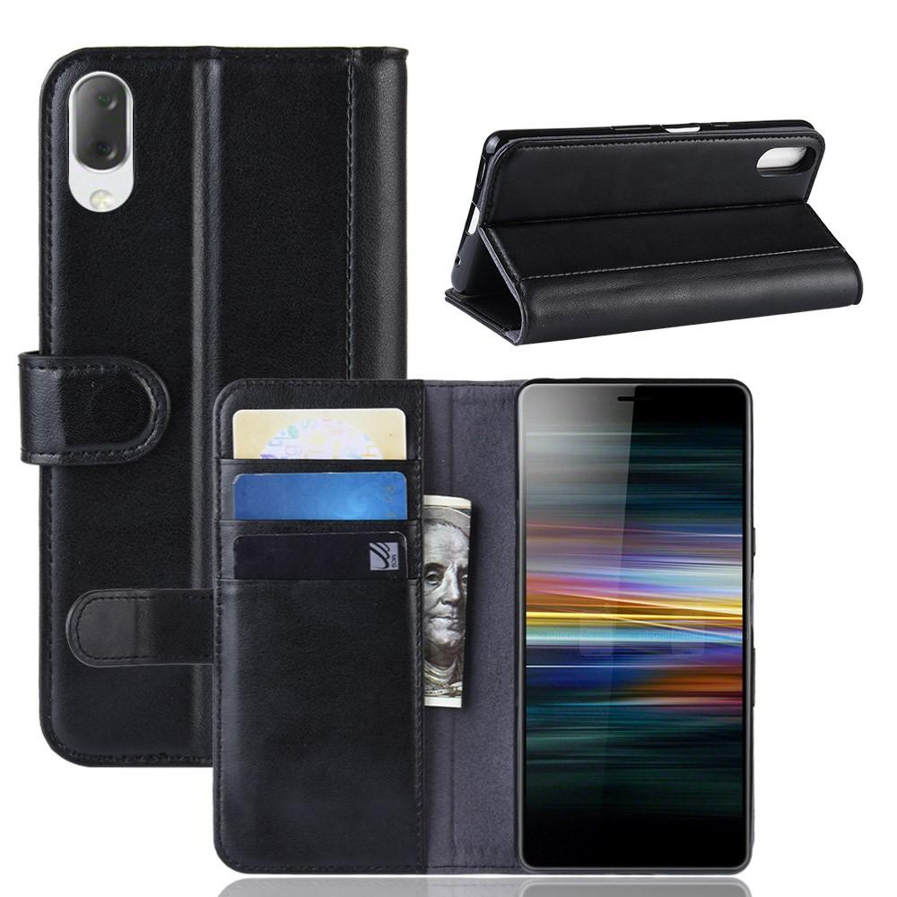 Sony Xperia L3 Genuine Leather Wallet Case Black