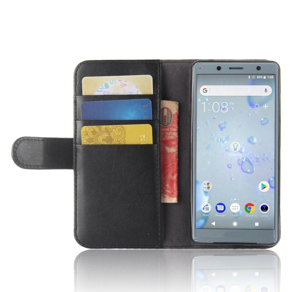 Sony Xperia XZ2 Compact Genuine Leather Wallet Case Black